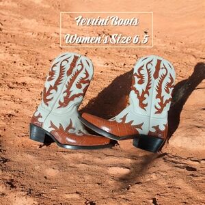 White and Brown Western Cowboy Boots